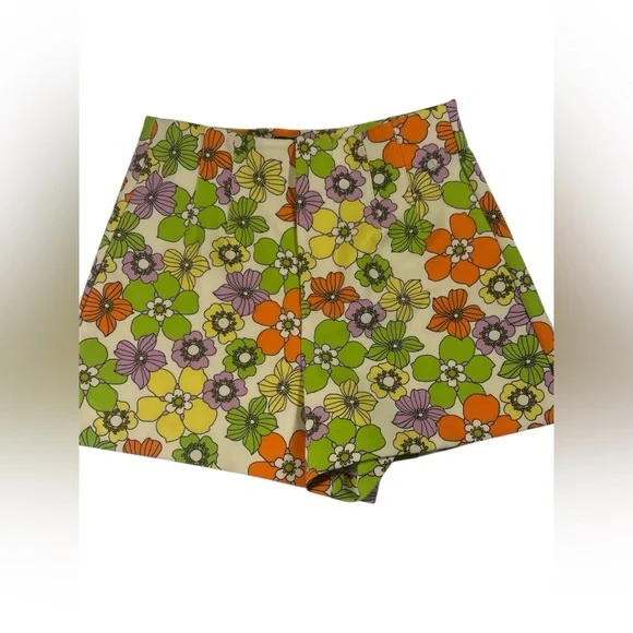 ZARA Retro Mod Floral High Waist Shorts Vibrant 70s Aesthetic XS Rare Find - Picture 2 of 8